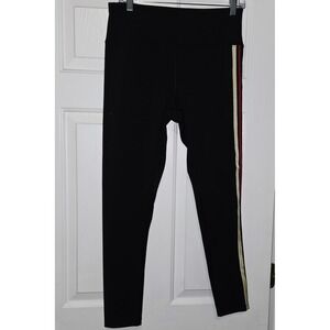 FP Movement Black Athletic Leggings Red Gold Stripe Workout Activewear L